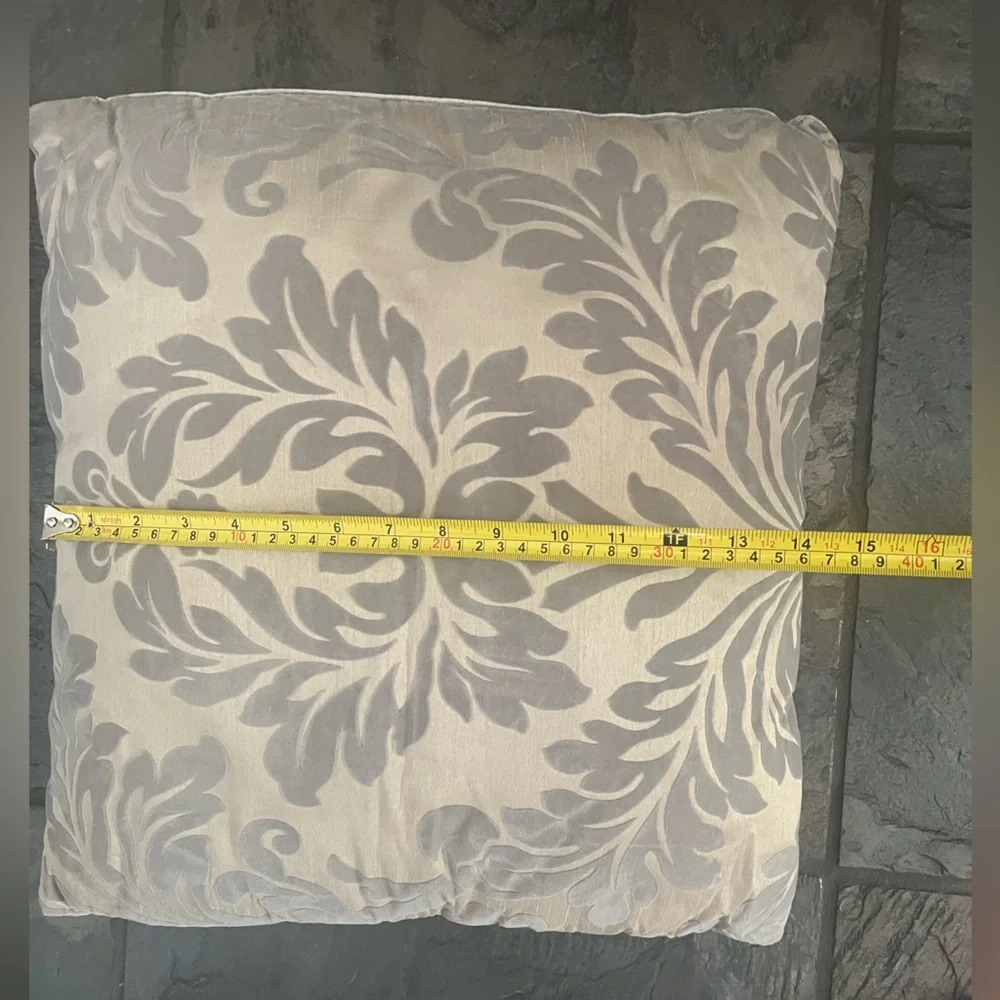 Champagne & gray velvet damask pattern accent pillow - Picture 4 of 5